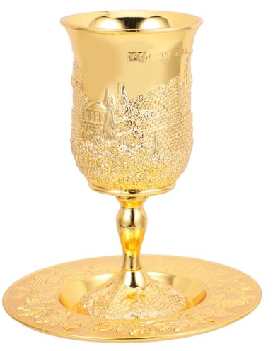 Ciieeo Kidduschbecher Set Edelstahl Gebetsbecher Mit Untertasse Für Shabbat Und Pessach Feiertage 5.3 Zoll 615G Geschenkbox