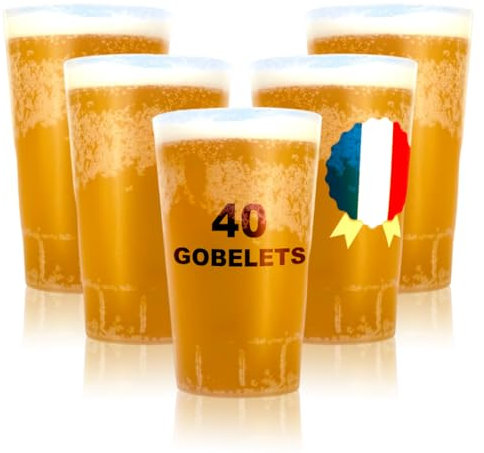 Table'Colors 40 Gobelets Reutilisable et Recyclable 33cl Polypropylène Rigide Givré - Fabriqué en France, Sans BPA - Compatible Micro-ondes et Lave-vaisselle - Boisson Chaude, Froide