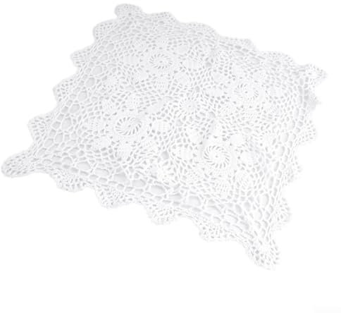 HEBEOT Quadratische Vintage-Tischdecke, Baumwolle, Spitze, gehäkelt, Blumenmuster, handgehäkelt, Spitze, Tisch (40 x 40 cm, Weiß)