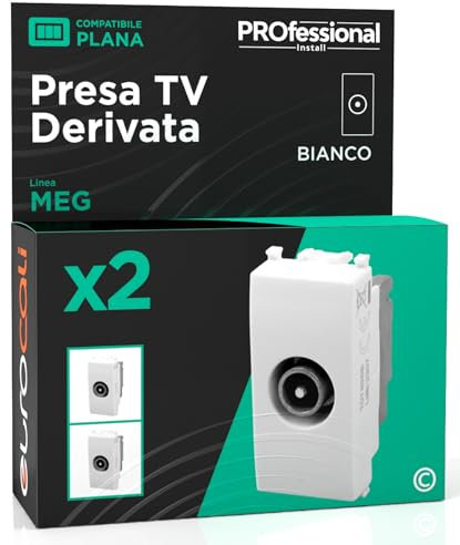 Presa Antenna TV Derivata Connettore Terminale Maschio Compatibile con Vimar Plana Frutti Elettrici da Muro Colore Bianco - Confezione da 2