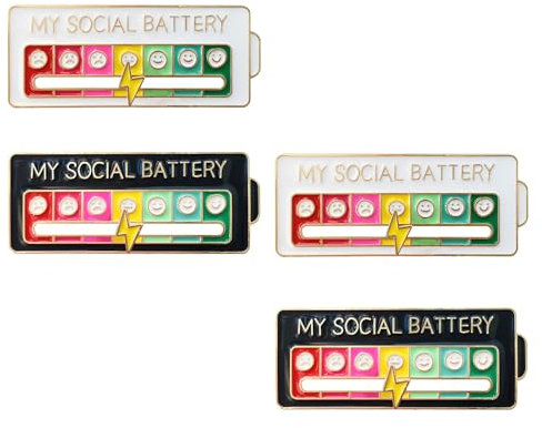 Social Battery Pin 4 Pcs My Social Battery Badge Social Battery Badge for 7 Days Pin Badge Display for Introverts Interactive to Silently Indicate Your Mood Men Women Gift