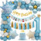 TOLOYE 1. Geburtstag Junge Deko, Blau Geburtstagsdeko 1 Jahr Junge mit Happy Birthday Banner, Luftballon 1, Monat Foto Banner, Tassel, ONE Cake Topper, Party Deko für Erster Geburtstag Junge
