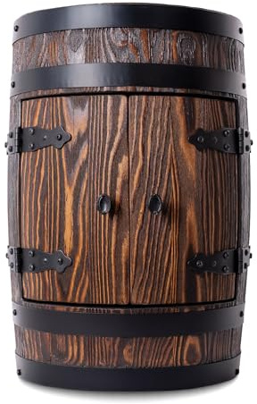 MB Manufaktura Barel - Tonneau en Bois avec Porte pour alcool, Meuble Bar en Pin Brossé pour Vin, Whisky, Bière, Rangement Durable et Pratique, Casier à Bouteilles, Artisanale et Robuste - Olive foncé