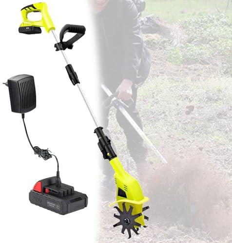 Quixnova Cultivateur sans Fil de motoculteur électrique, Largeur de Travail de 10,5 cm, Profondeur de labourage de 25 cm, Longueur de poignée réglable de 97 à 127 cm, motoculteur de Sol alimenté