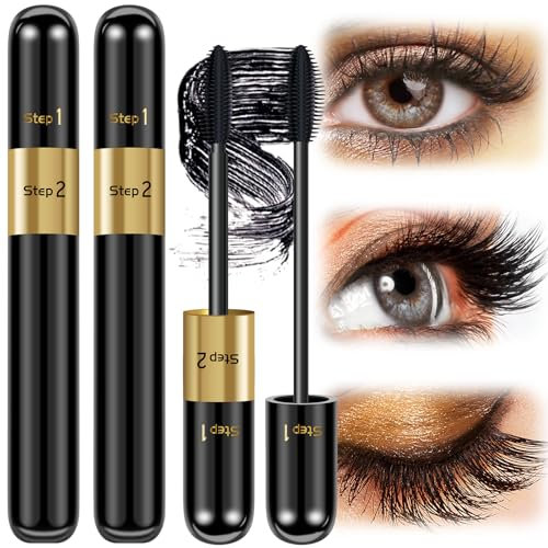 Wasserfeste Schwarze Mascara - Wimperntusche Mit Silk Fiber für Extra Lange, Dicke Wimpern - Wischfest Und Nicht Verklumpend für Make-up Schminke, 9 ml*2