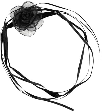 Black Flower Choker, Long Wrap Suede Necklace Elegant Rose Flower Necklace Flower Tie Floral Necklace for Bride Women and Girls