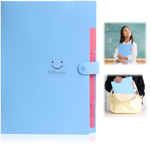 Dokumentenmappe A4, Fächermappe 4 fächer Kunststoff Ordnungsmappe mit 5 Tasche Document Organizer Folder Mappe Mit Fächern Für Dokumente, Belege Schulmaterial Bürobedarf (Blau)