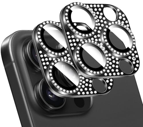 LucBuy 2 Pièces Protecteur D'objectif D'appareil Photo en Diamant Brillant pour iPhone, Métal 3D Strass Téléphone Décoré, Protection Complète Arrière Caméra Coque pour iPhone 13 Pro/iPhone 13 Pro Max