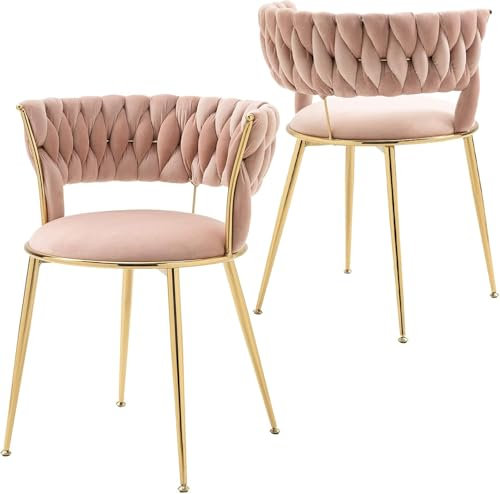 Moderne Samt Esszimmerstühle Satz von 2, gepolsterte Wohnzimmer Stuhl mit gewebten zurück und goldenen Metallbeine, Mid-Jahrhundert Akzent Beistellstuhl für Esszimmer, Wohnzimmer, Küche, Vanity Room