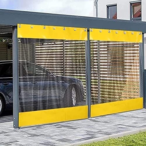 Rideau d'extérieur imperméable en vinyle avec panneau de bâche transparente et œillets inoxydables, idéal pour pergola, porche et tonnelle, taille personnalisable (5,6 x 2,5 m)