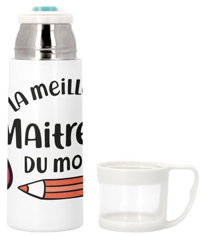 Bouteille thermo en Inox avec Tasse Intégrée - La Meilleure Maitresse du Monde Ecole Primaire Maternelle - 350ml - Bouteille Isotherme