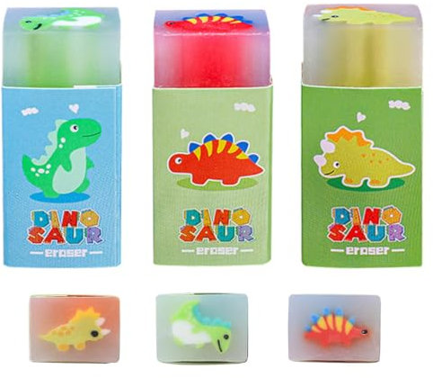 WUSJCOF 3-teiliges Dinosaurier-Radiergummi-Set, Souvenir, Kindergeburtstagsbedarf, Kinderschulbedarf, Schreibwaren