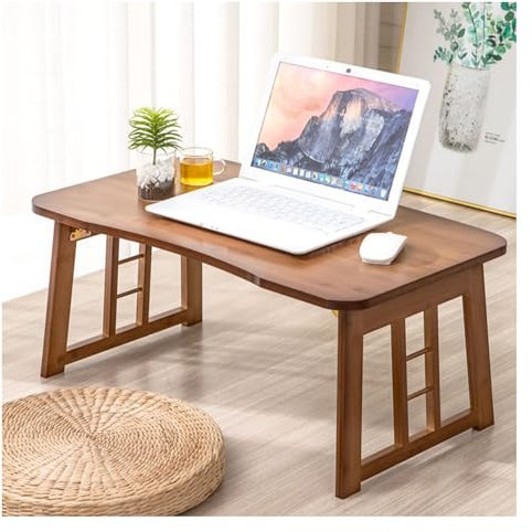 HBOOMOEM Tablet Tisch Betttisch，Betttablett Notebook，Laptop Betttisch Klappbar Tragbar，Laptoptisch for Bett & Couch，Modern Und Schlicht, Aus Hochwertigem Bambus, Faltbar.(Brown,Small Arc)