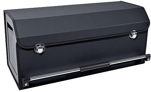 XCF 60L Premium Leder Auto Kofferraum Organizer mit Deckel - Stabiler Griffe & Metallschloss, Multifunktionale Kofferraumtasche für Reisen, Camping & Alltag(Schwarz, 69 * 29 * 31CM)