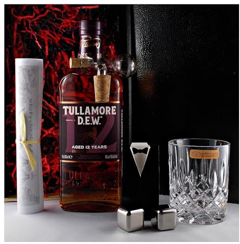 Geschenk Tullamore Dew 12 Jahre irischer Whiskey + Glaskugelportionierer + Glas + 2 Whisky Kühlsteine