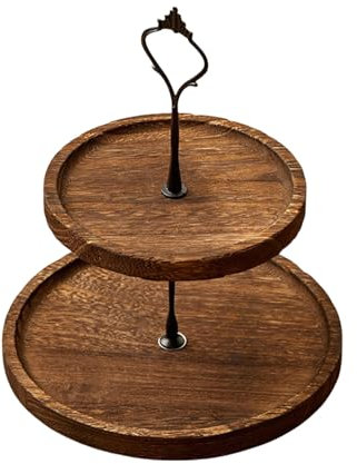Xafrstyu Holz-Etagere, Eleganter 2-stöckiger Kuchenteller, Rustikales Display für Desserts, Obst und Snacks, Perfekt für Küchen-Dekor und Feiern (2-Tier,Dunkelbraun)