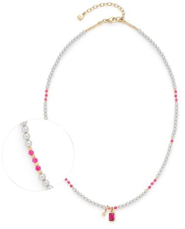 JEWELS BY LEONARDO Halskette Ciao Pinky • kurze Perlen-Kette aus goldfarbenem Edelstahl • graue Imitations- und Glasperlen in kräftigem Pink • 42-47 cm Länge • Schmuck Geschenk für Frauen • 024974