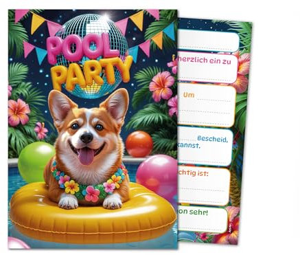 Junaversum 12 Einladungskarten zum Kindergeburtstag Schwimmbad Pool Party Hund Mädchen Jungen Kinder Einladungen Geburtstag Geburtstagseinladungen Kids
