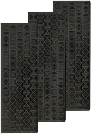 e-floor Treppenmatten Outdoor Stufenmatten aus Gummi Teppich Außen - 3er Set Treppenstufen Matten 24x73 cm Schwarz rutschfest - Gummistufenmatte Antirutschmatten - Gummimatte mit Rand Geometrisch