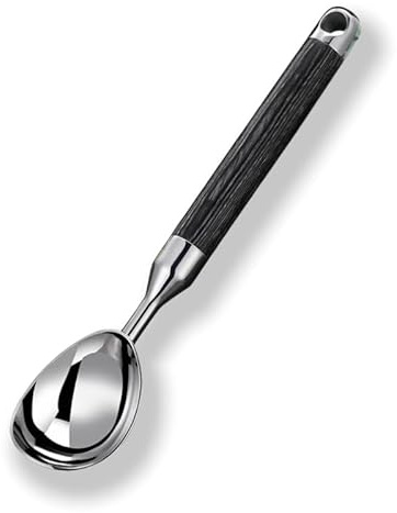 Cuchara de helado de acero inoxidable 304 con mango de madera, pala de helado de metal resistente para helados duros, apta para lavavajillas, agarre cómodo para el hogar, cocina y restaurante