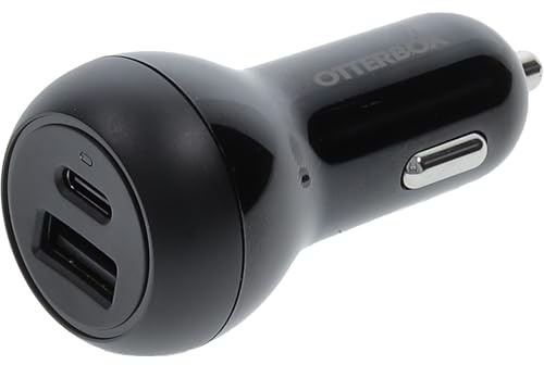 OtterBox Dual Port Car Charger 32W, USB-C 20W + USB-A 12W, Fast Car Charger for Smartphone and Tablet, Rugged, Ultra Durable, Black