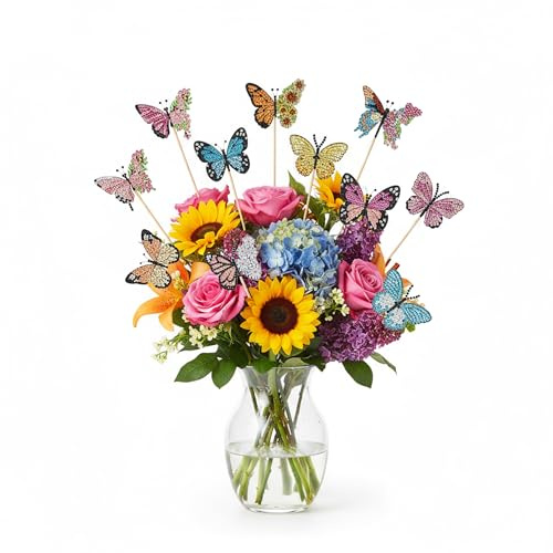 MooFoor 12 Stück Diamond Painting Set mit Schmetterlingen, DIY Diamant Malerei für Kinder, Geburtstagsgeschenke für Mädchen von 8–10 Jahren, Blumen Bastel-Deko für Garten & Balkon