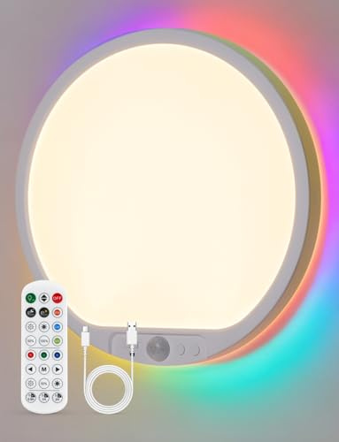 Combuh Led Battery Powered Operated Bathroom Ceiling Light with Motion Sensor Indoor, 105 Days Battery Life 10000mah USB Rechargeable Bright Lamp Wireless Remote Control for Shed Garage Porch