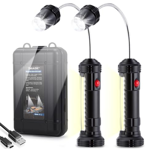 IMAGE Grill Licht 2 Stück wiederaufladbar magnetische Grilllampe mit Beleuchtung für BBQ Picknick Outdoor, Geschenke für Männer Papa Ehemann