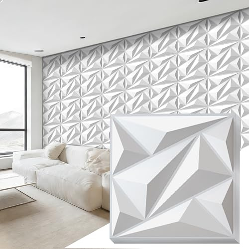 janasse Lot de 10 panneaux muraux 3D en PVC pour décoration murale d'intérieur, 30,5 x 30,5 cm, panneaux muraux légers à faire soi-même pour salon, chambre à coucher, salle de jeux (9,6 m²), blanc