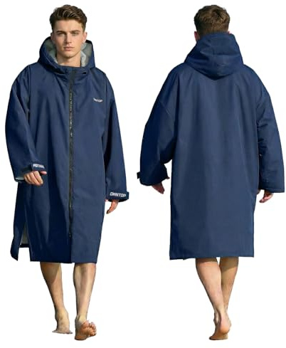 Owntop Wickelmantel für Erwachsene Kinder – Wasserdichter Halbreißverschluss-Trockenmantel mit Sherpa-Fleece-Futter | Winddichte Kapuze mit Kordelzug | Übergroßer Wärmemantel für Schwimmen Surfen
