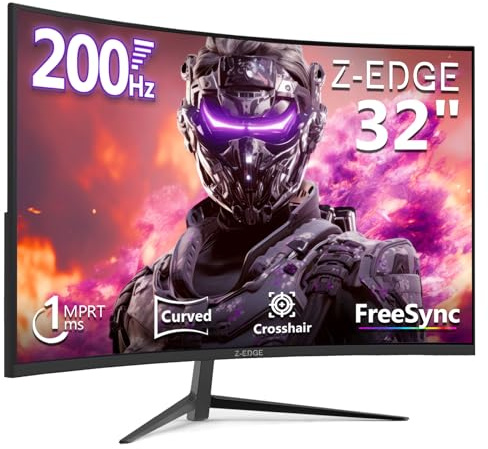 Z-Edge 32 Inch Curved Gaming Monitor 200Hz 1ms VA 1500R 1080P HDMI DP Black | PC Monitor 16:9 Full HD 1920x1080, 3000:1 Contrast, 300cd/m² Brightness, 100% sRGB, Adaptive Sync, Crosshair, VESA Mountable