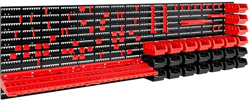 MONZANA Pannello Preforato Portautensili 97 pz. | Box Impilabili, Parete Attrezzata, Officina, Organizer, Ampliabile, Garage, Pannello Porta Attrezzi, Pannelli Resistenti