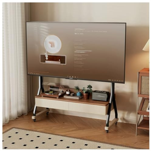 Mobile TV con contenitore, console mobile su ruote, altezza regolabile da pavimento e ripiano per TV da 40 a 85 pollici