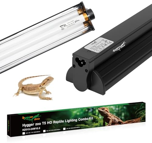 T5 UVB Lampe für Reptilien Terrarium 24W 22inch UVB 10.0 Leuchtstoffröhre | Reptilien Lampe 30% UVA + 10% UVB T5 UVB Reptile Light Fixture Combo kit für Schildkröte Bartagamen Eidechsen Schlangen Gecko
