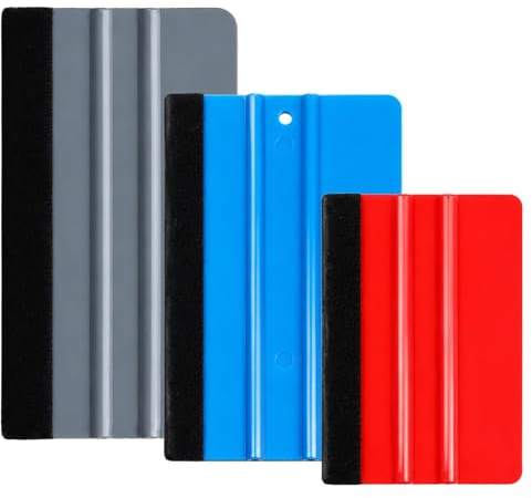 3 Pack Vinyl Wrap Squeegee Kit 4-6Inch Window Felt Squeegee Vinyl Scraper Tool Tint Squeegees Installation Tool for Decal Sticker Wallpaper Universal Car Accessories(Red, Blue, Gray)