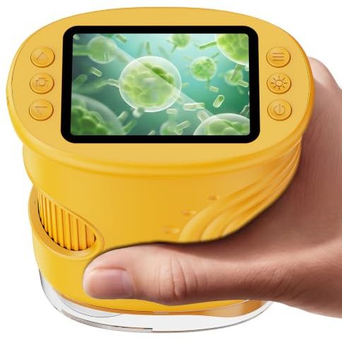 ASPOVEN Microscope Enfant Portable 1000X, Fonction Photo & Vidéo (Jaune)