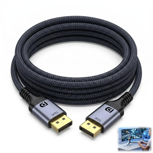 Cable DisplayPort 2.1 16K 60Hz 10K 60Hz 8K 120Hz 4K 240Hz 165Hz 144Hz, DP 2.1 80Gbps HDR HDCP 2.2 DSC 1.2a FreeSync G Sync, Cable DP 2.1 para Monitor Gaming PC Tarjeta Gráfica 1,5 M