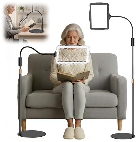 Loupe avec lumière et support, lampe de sol rechargeable sans fil 3 en 1 et loupe de bureau avec grand objectif HD 50 LED, 3 luminosités 360 °, col de cygne flexible pour la lecture, les travaux