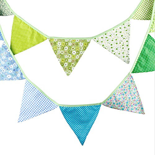 Oblique Unique® Bunte Wimpel Girlande Baumwolle Wimpelkette Doppelseitig Farbenfroh Drinnen & Draußen - Motiv wählbar (Grün)