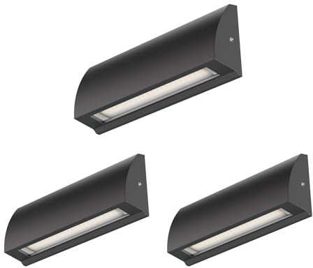 ledscom.de 3 Stück LED Wandleuchte/Treppenlicht SEGIN für außen, IP54, flach, Downlight, schwarz matt, eckig, 6,3 W, 630lm, kaltweiß