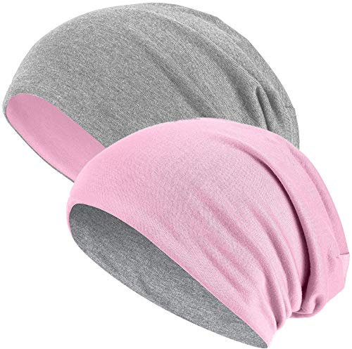 Hatstar® 2in1 Reversible Unisex Beanie | Damen und Herren Mütze | Übergangsmütze für Frühling und Sommer | SoftTouch Poly - Baumwolle | leicht & weich (rosa/hellgrau)