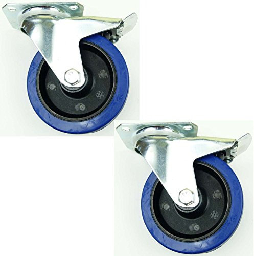 2 Stück 125 mm Blue Wheels Lenkrollen mit Feststellbremse/Bremse FS Transportrollen Blau 200kg / Rad - INDUSTRIEQALITÄT (2 x Brems)