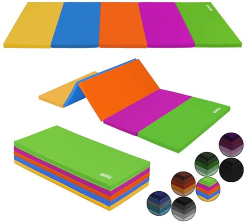 ALPIDEX Tappetino da ginnastica 185 x 78 x 3,2 cm pieghevole pavimento sportivo ginnastica palestra materassino fitness tappeto sport yoga mat gym bambini adulti, Colore:multicolore
