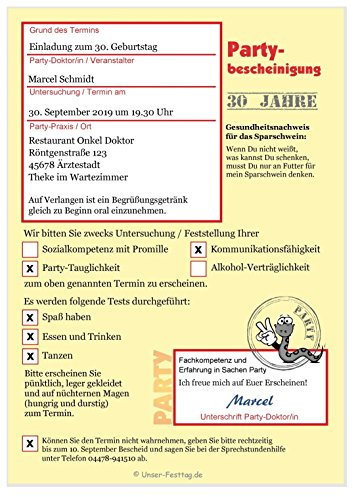 Unser-Festtag Lustige, Witzige Einladungskarten für runden Geburtstag - kostenloser Eindruck Ihres Textes - 40 Karten