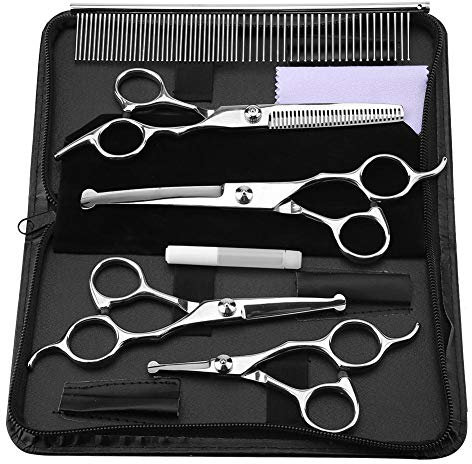 Hundesalon Schere Set Edelstahl Sicherheits Rundspitze Friseurschere Haarschnitt Tool Kit Gerade Schere Effilierschere Gebogene Schere Kamm Hunde Katze Grooming Trimmer Kit