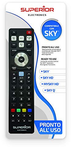 Superior Electronics Sky Ersatz - Universal-Fernbedienung kompatibel mit Sky Decoder, My Sky, My Sky HD, Sky Q - sofort einsatzbereit ohne Programmierung - Schwarz - SUPTRB027