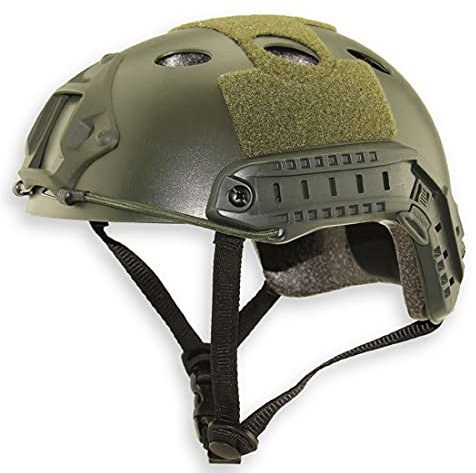 QHIU Taktischer Helm, PJ-Typ, leicht, schützend, schnell einsetzbar, für Airsoft, Paintball, CS, Spiel, Outdoor-Sport, mit Brille (OD-2)