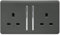 Trendi 2 Gang Raised Artistic Modern Glossy Screwless 13 Amp Single Pole with Chrome Switched UK Standard Electrical Double Wall Plug Socket in Charcoal Grey - ART-SKT213LCH