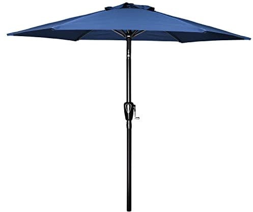 Simple Deluxe Sombrilla de patio con botón de inclinación, manivela y 8 varillas resistentes para jardín, terraza, césped, patio trasero y piscina, color azul