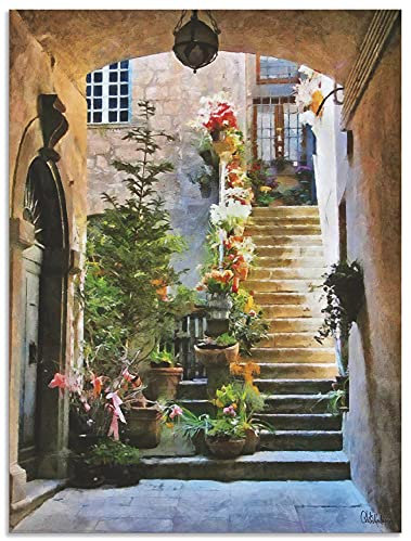 ARTland Wanddeko Wandbild Alu Verbundplatte für Innen & Outdoor Bild 90x120 cm Gemälde Architektur Blumen Italien Städte Kunst Mediterran U2TC